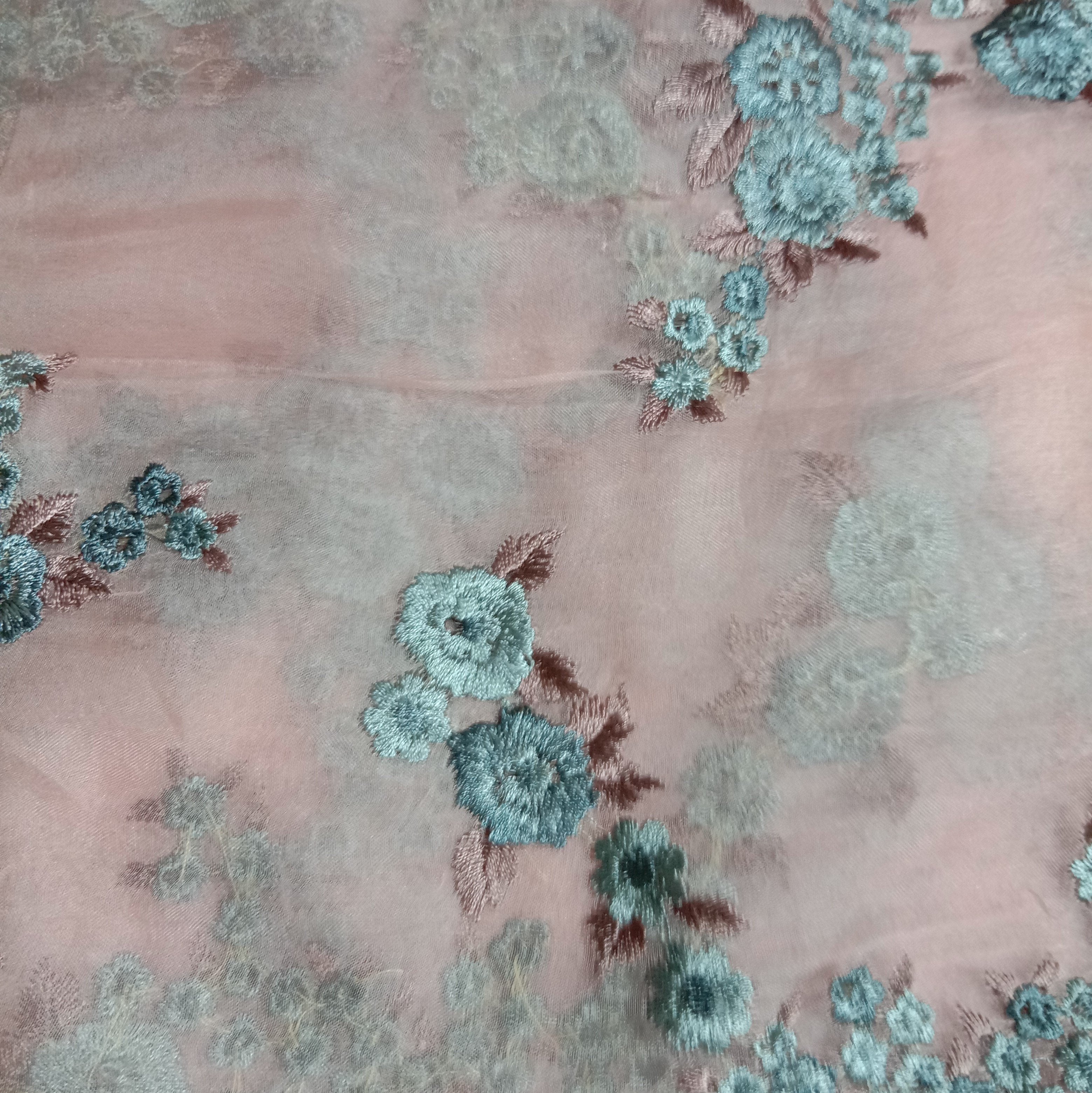 Peach Organza Embroidery Fabric