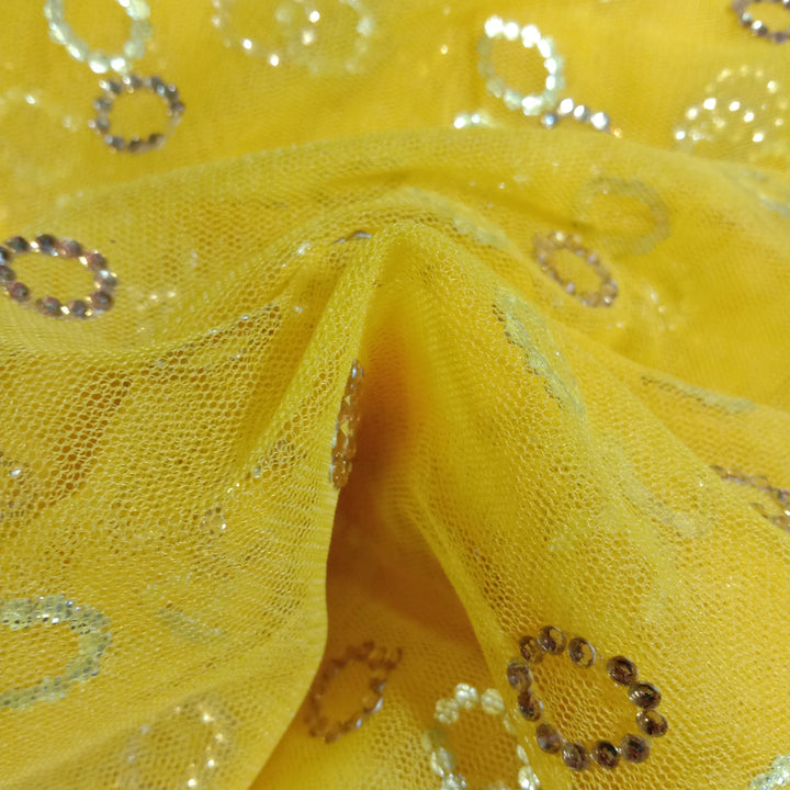 Lemon Yellow Net Embroiery Fabric
