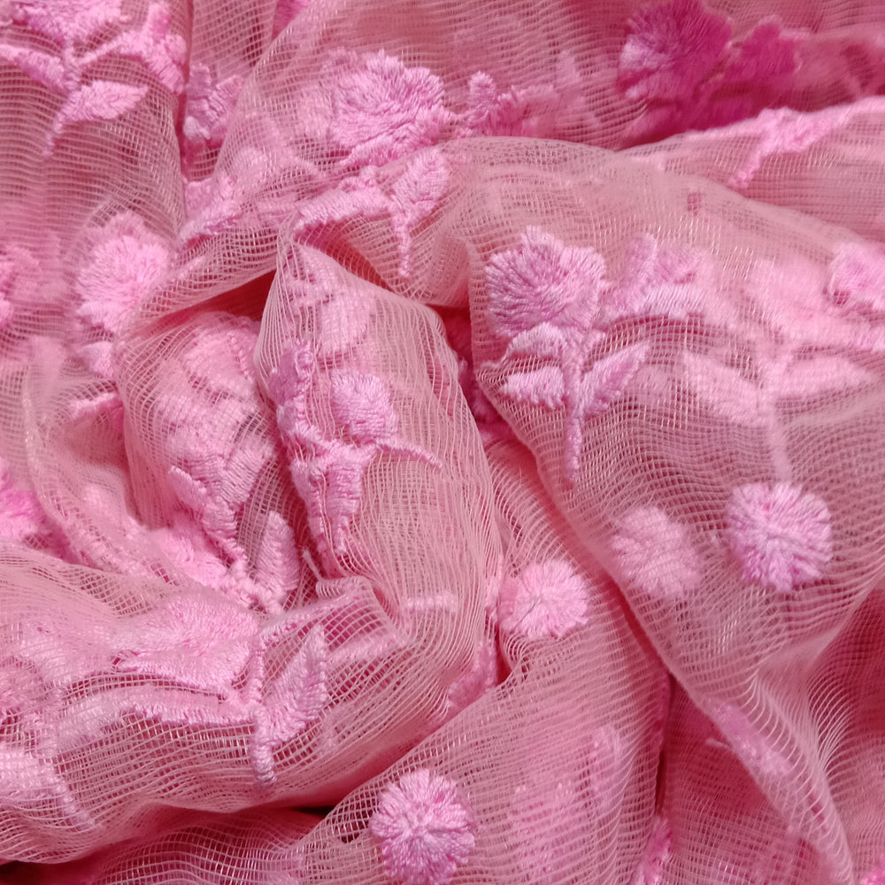 Rose Pink Net Embroidery Fabric