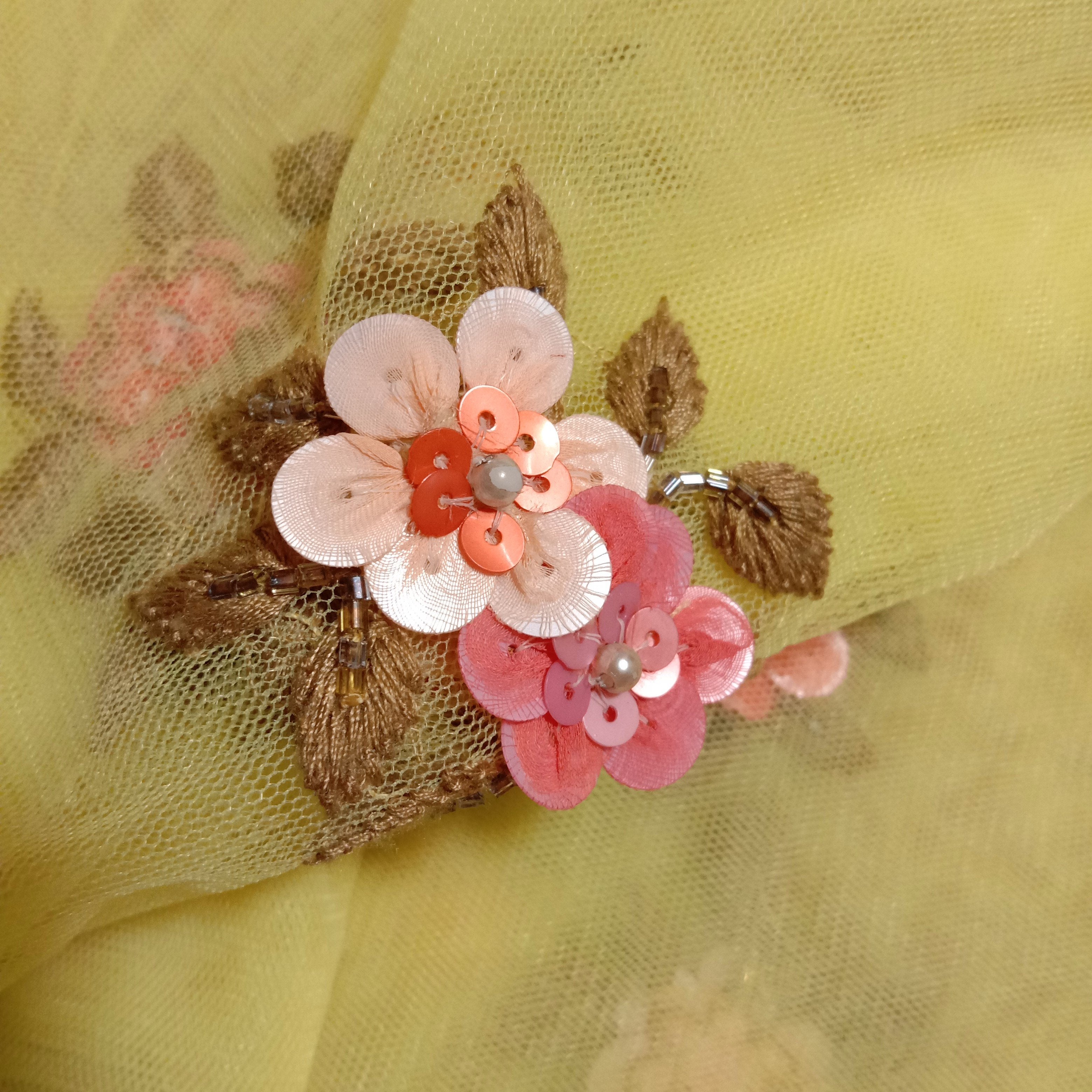 Yellow Net Embroidery Fabric