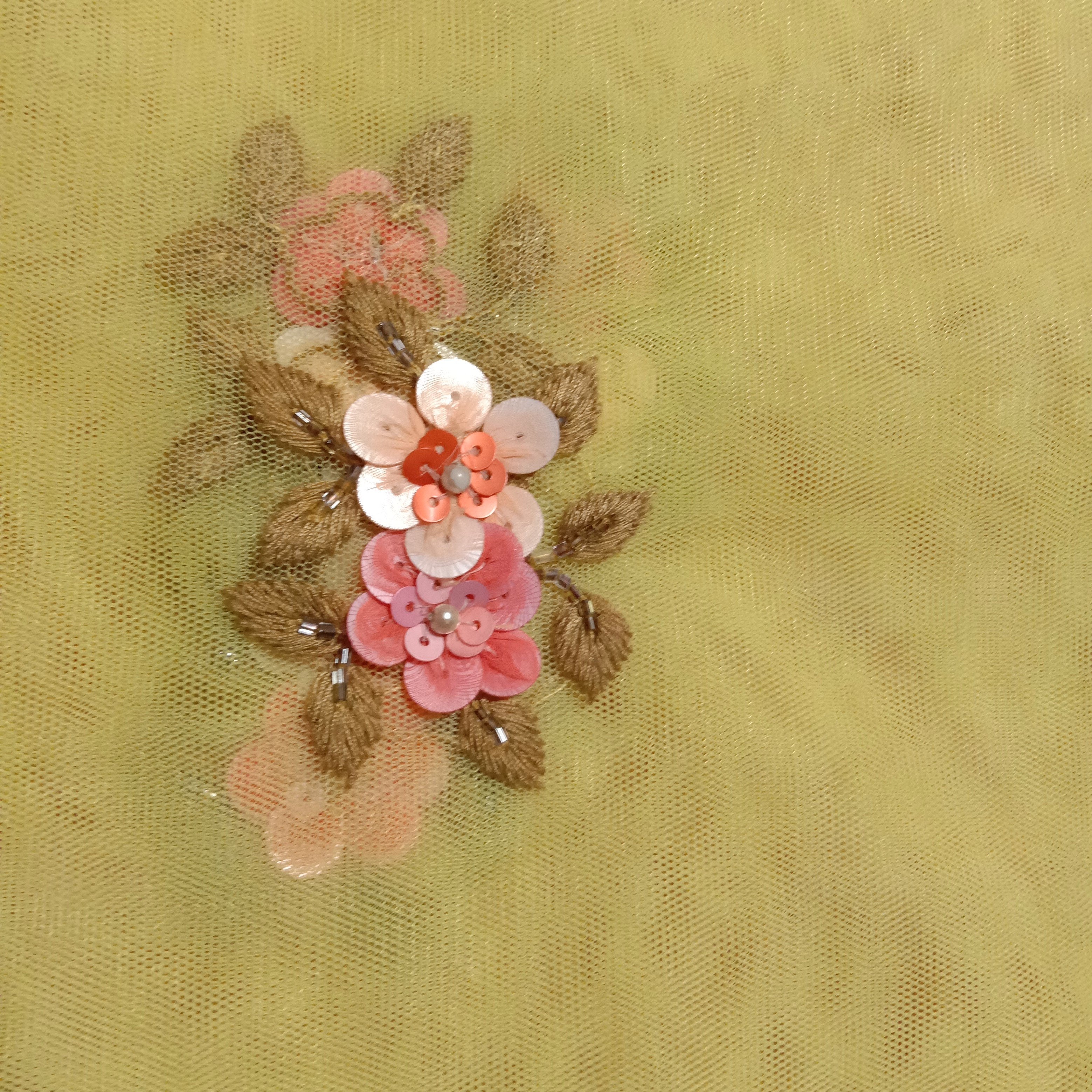 Yellow Net Embroidery Fabric