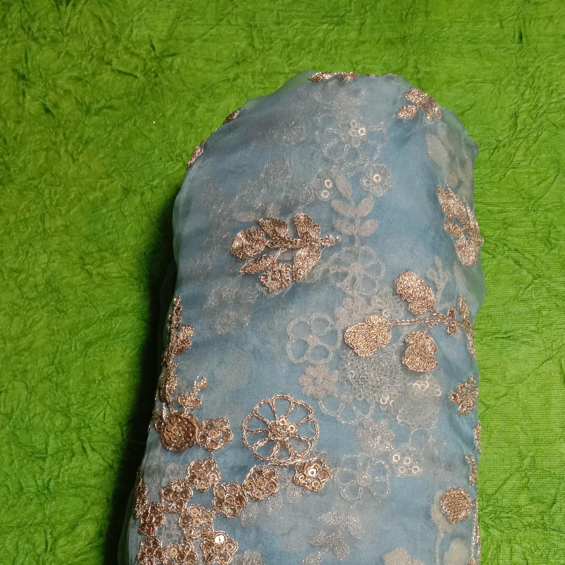 Pastel Blue Organza Embroidery Fabric