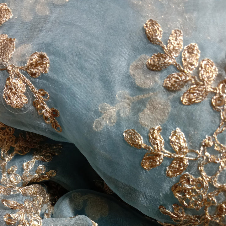 Pastel Blue Organza Embroidery Fabric