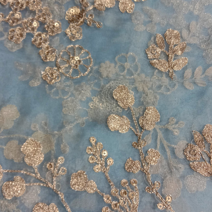 Pastel Blue Organza Embroidery Fabric