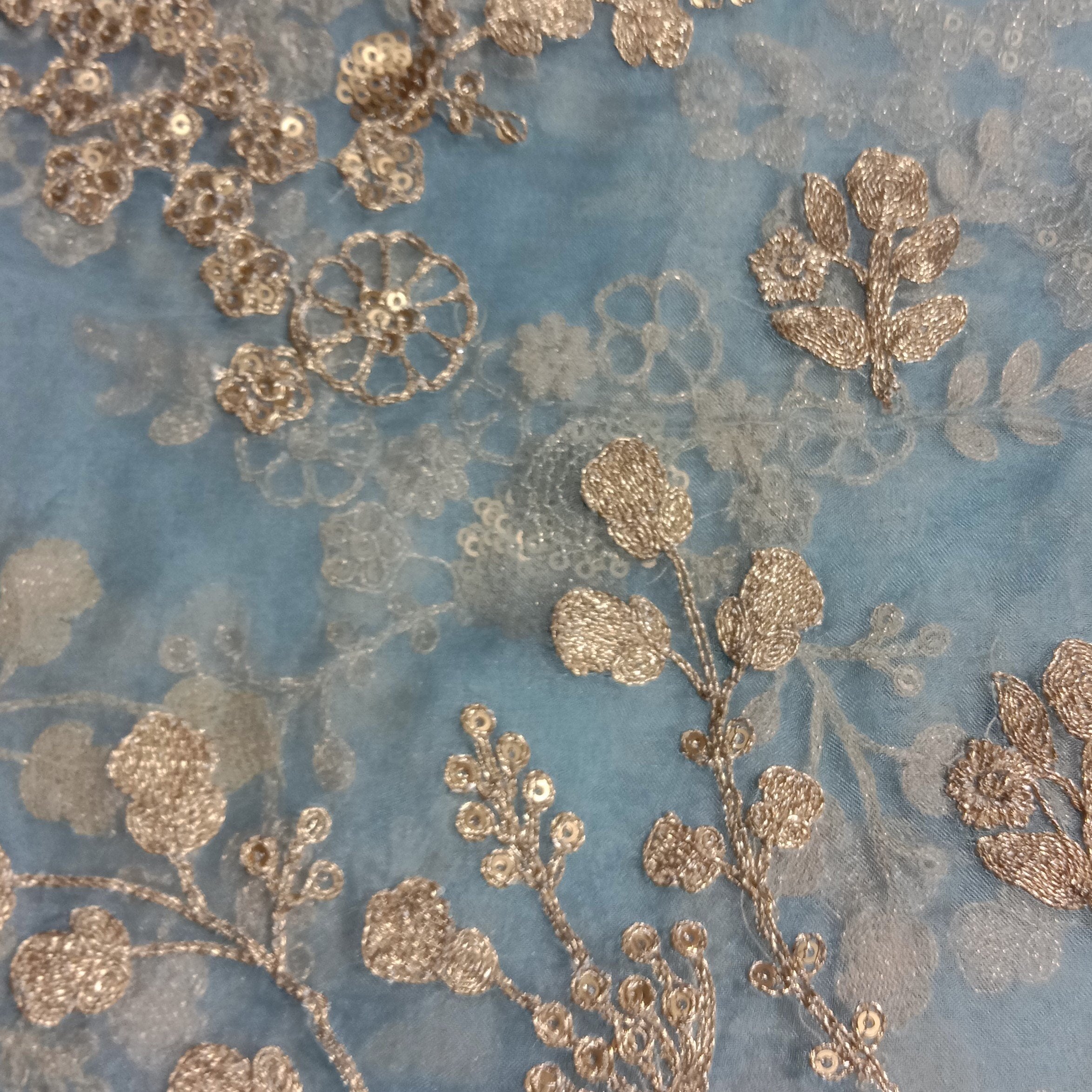 Pastel Blue Organza Embroidery Fabric