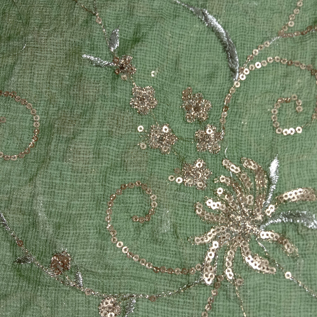Avacado Green Kota Silk Embroidery Fabric