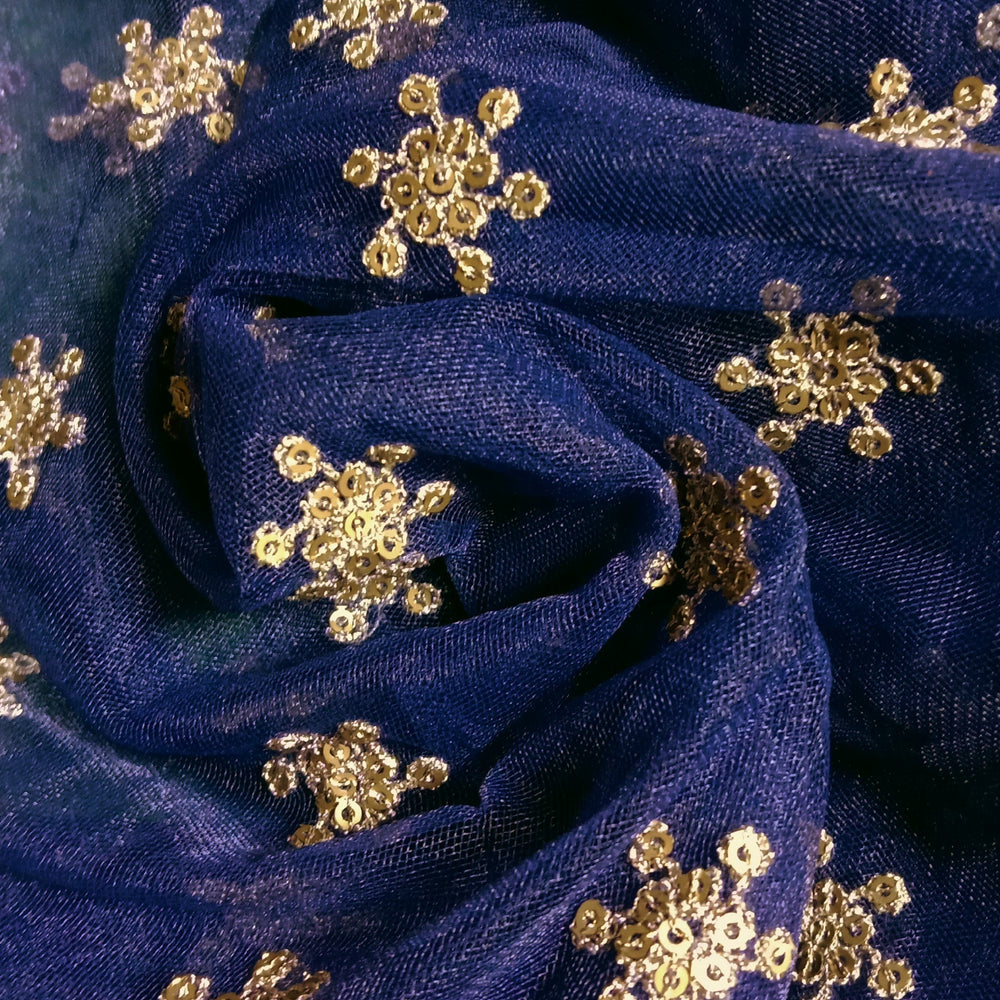 Navy Blue Net Embroidery Fabric