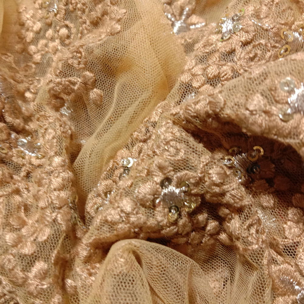 Beige Net Embroidery Fabric