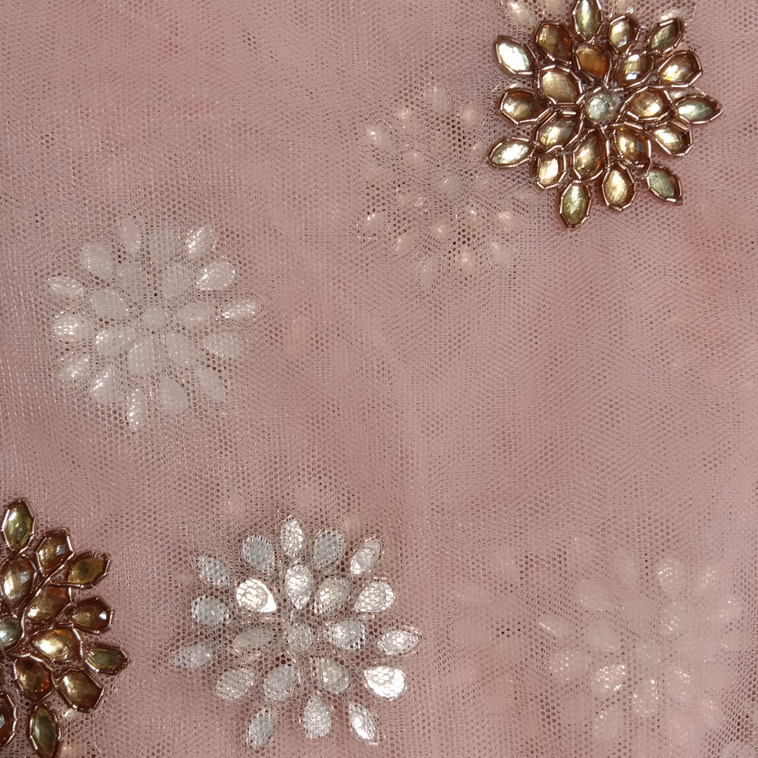 Rose Pink Net Embroidery Fabric