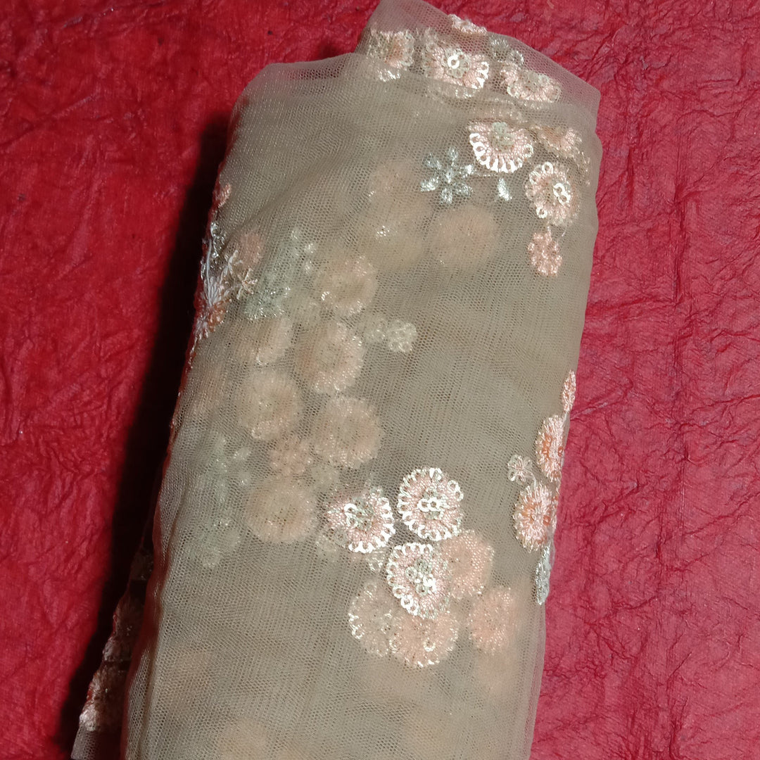 Dusky Beige Net Embroidery Fabric