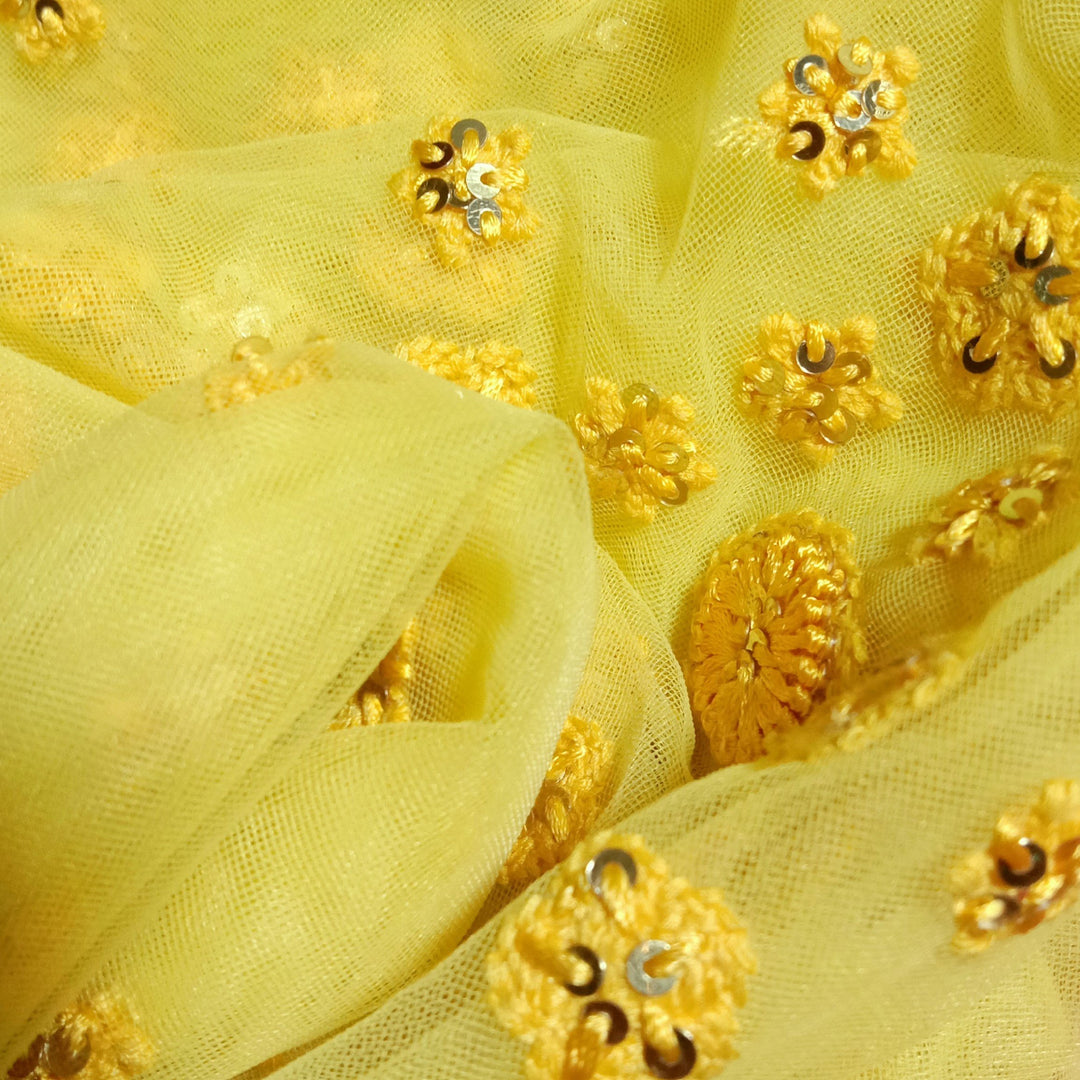 Yellow Net Embroidery Fabric
