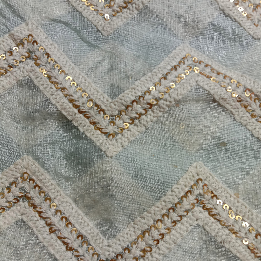 Soft Grey Kota Silk Embroidery Fabric