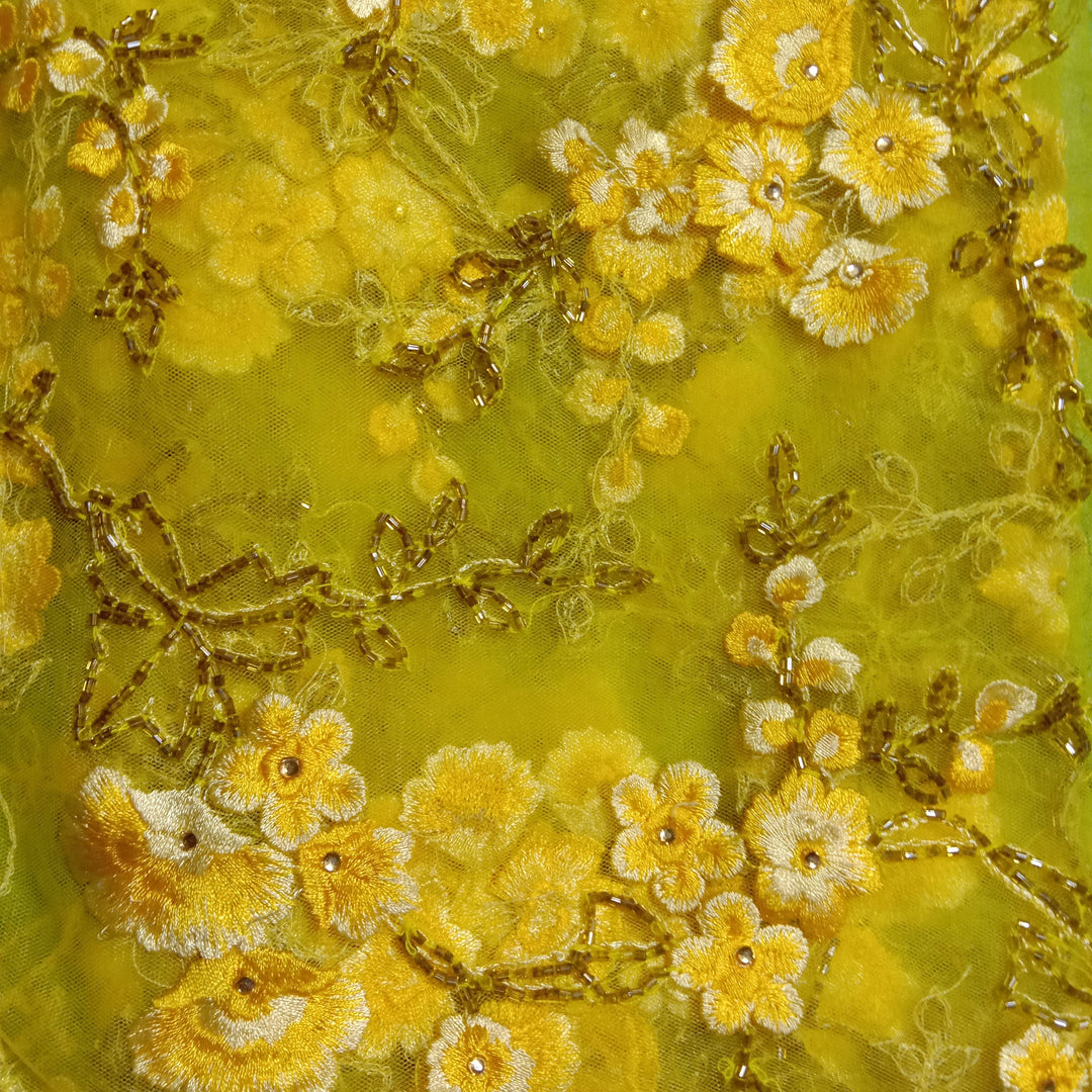 Lemon Yellow Net Embroidery Fabric