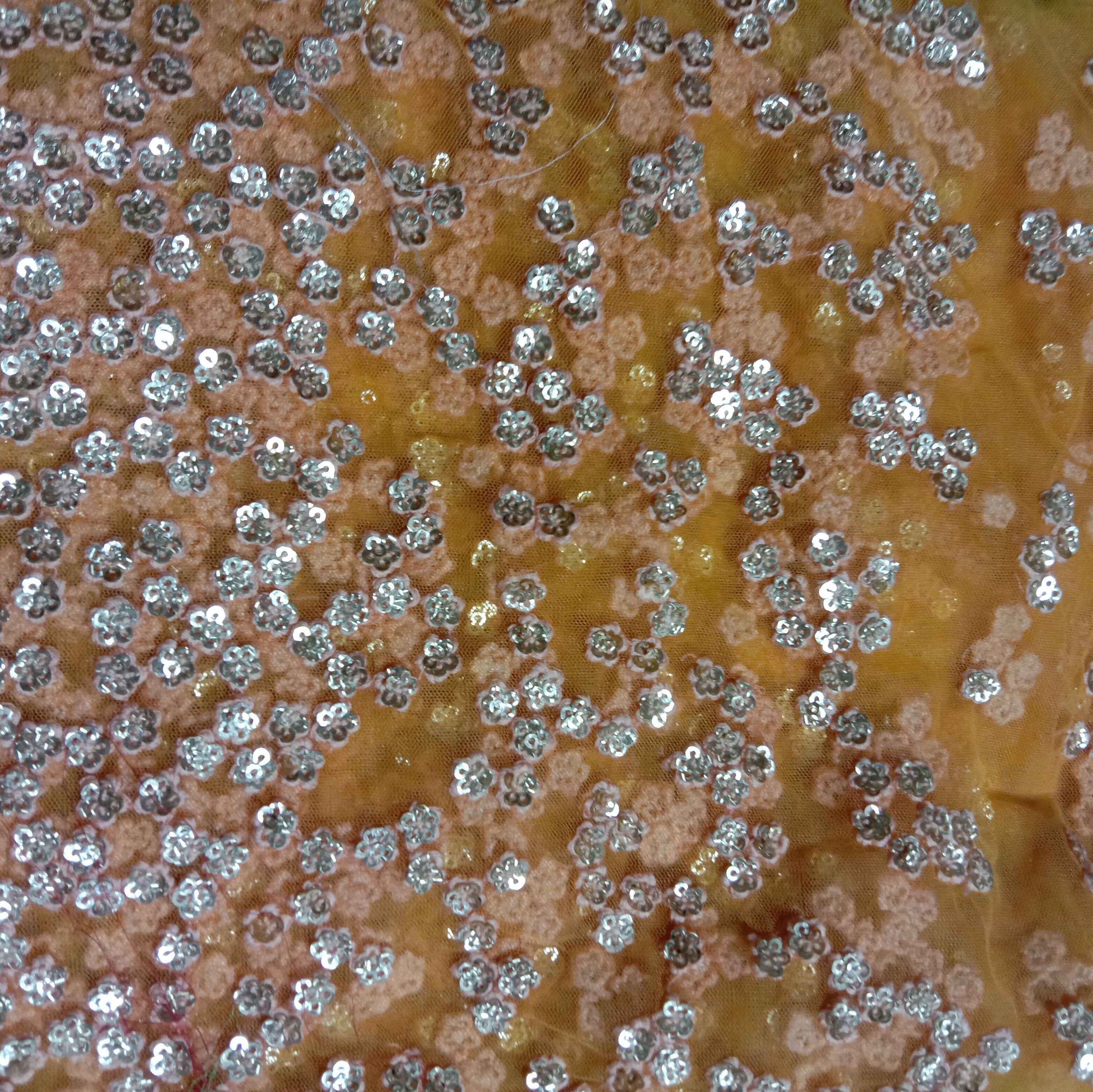 Orange Net Embroidery Fabric