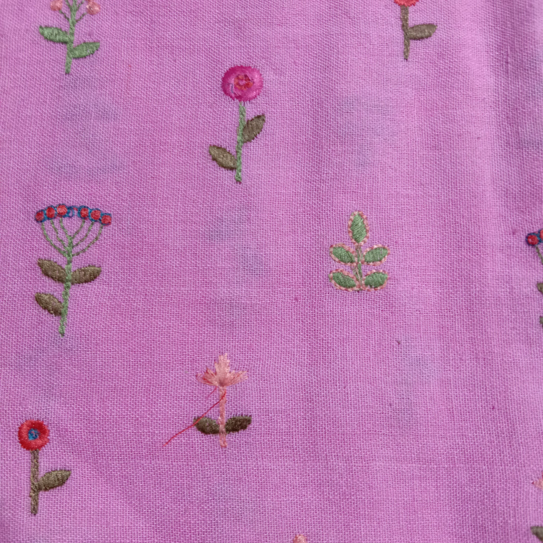 Vivid Pink Linen Embroidery Fabric