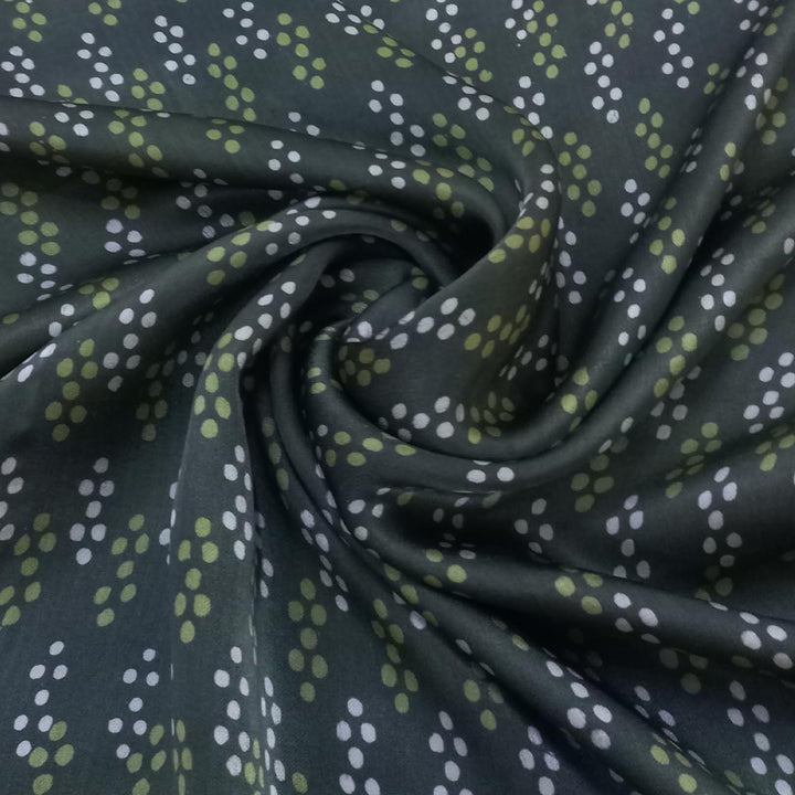 Feldgrau Green Color Silk Fabric With Dots Pattern
