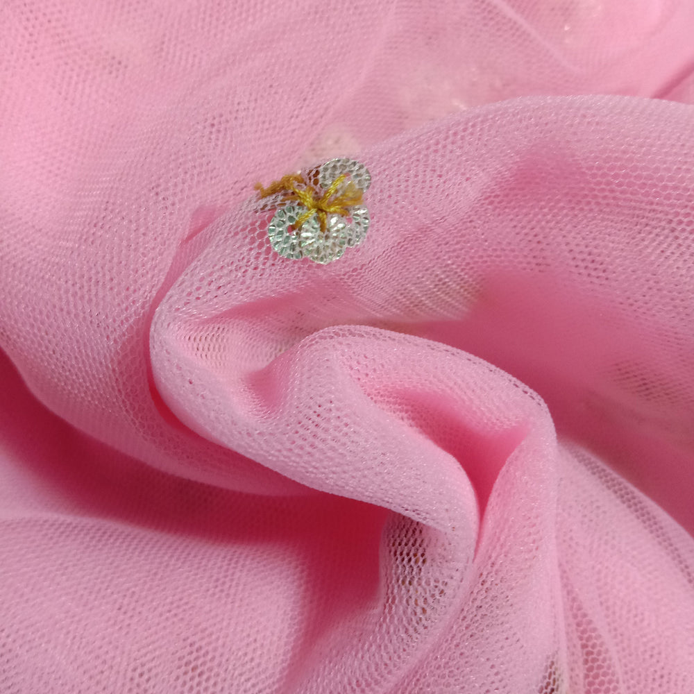 Baby Pink Net Embroidery Fabric