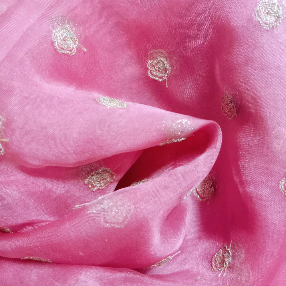 Rose Pink Organza Embroidery Fabric
