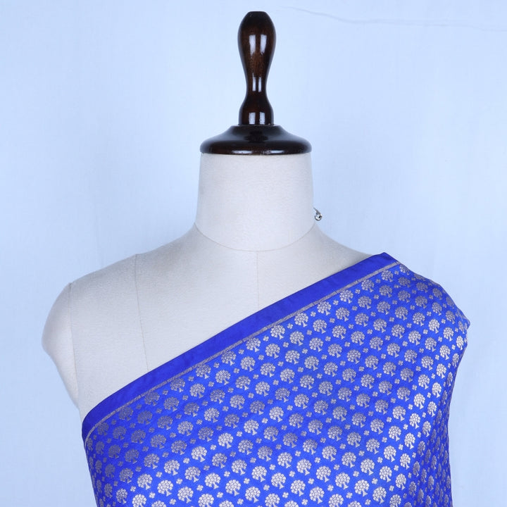 Lapis Blue Color Jamavar Silk Fabric With Tree Buttas