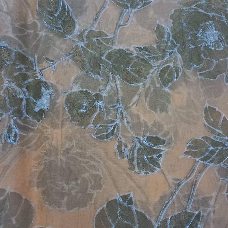 Beige Color Floral Printed Organza Fabric