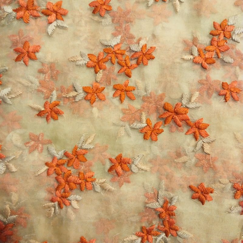 Light Pista Green Thread Embroidered Organza Fabric