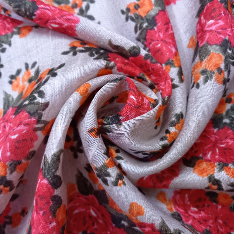 Shweth White Floral Sabya Printed Fabric