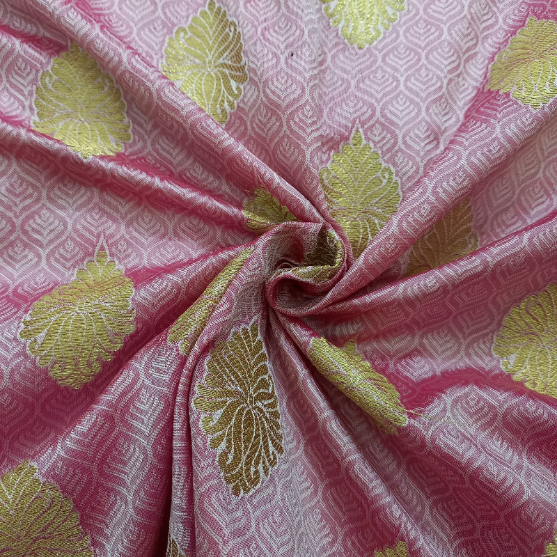 Pink Color Banarasi Silk Handloom Fabric