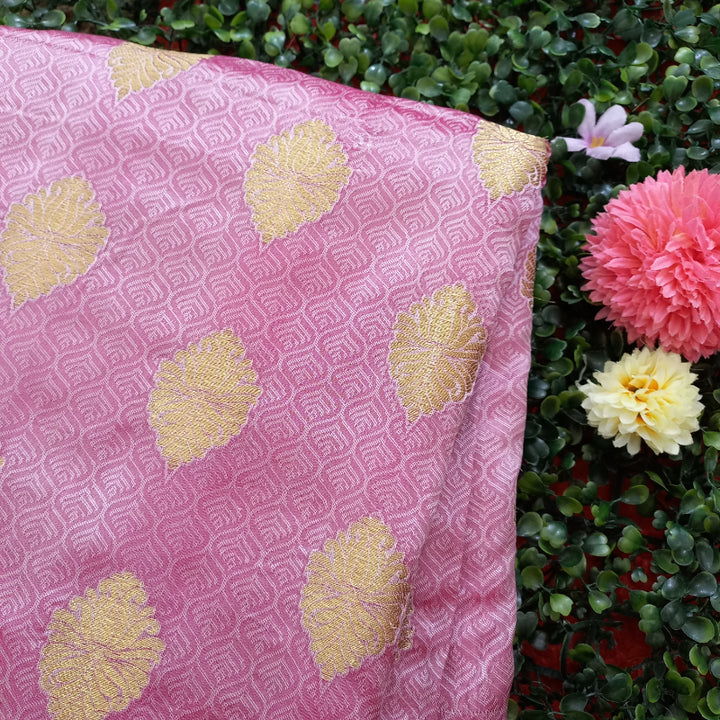 Pink Color Banarasi Silk Handloom Fabric