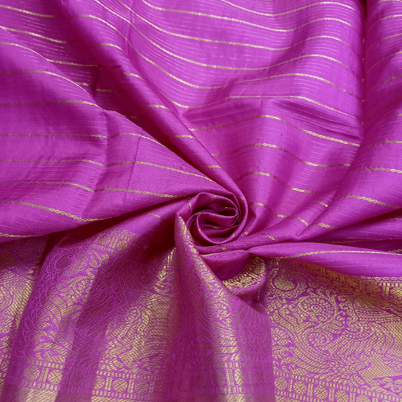 Flamingo Pink Kanjivaram Pattu Fabric