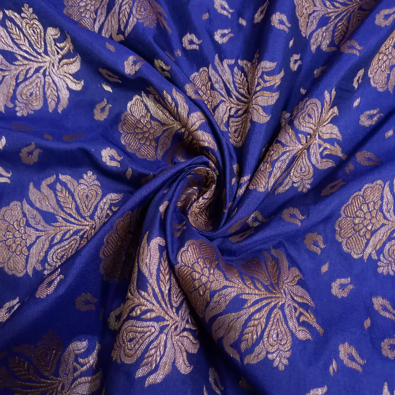 Ink Blue Brocaded Silk Fabric