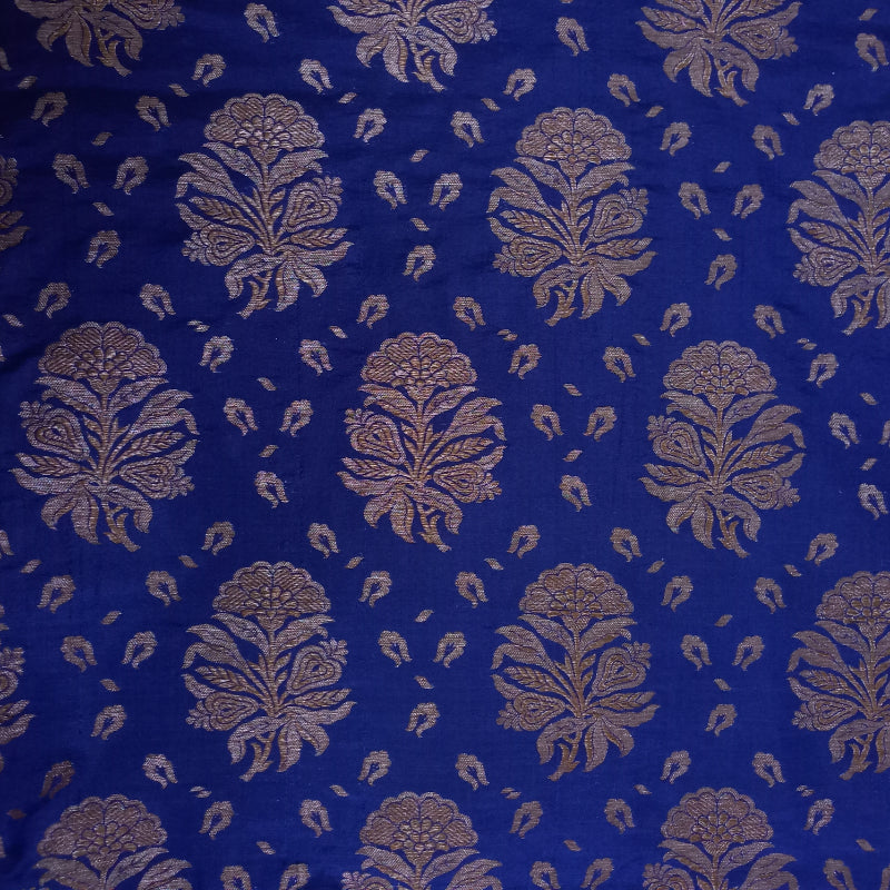 Ink Blue Brocaded Silk Fabric