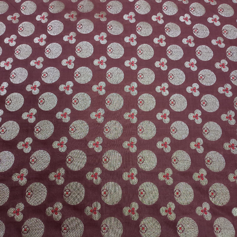 Maroon Colour Jamawar Silk Fabric With Floral Buttas