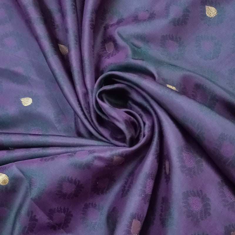 Maze Purple Colour Silk Fabric With Floral Buttas