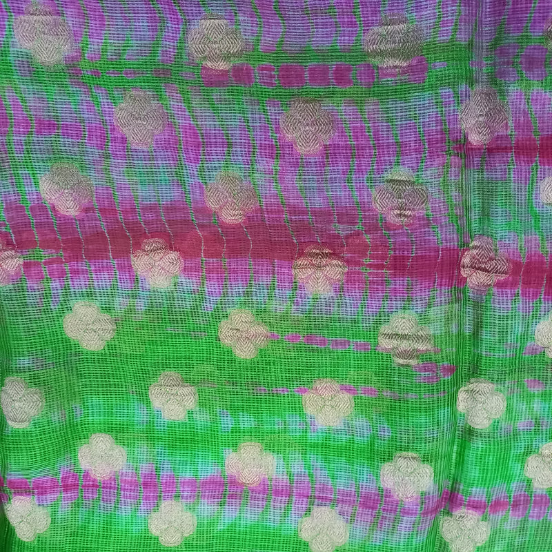 Multi-Color Shibori Peinted With Golden Zari Woven Kota Silk Fabric