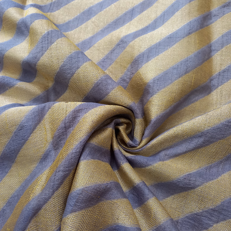 Deep Ash Grey Jamawar Fabric With Golden Stripes