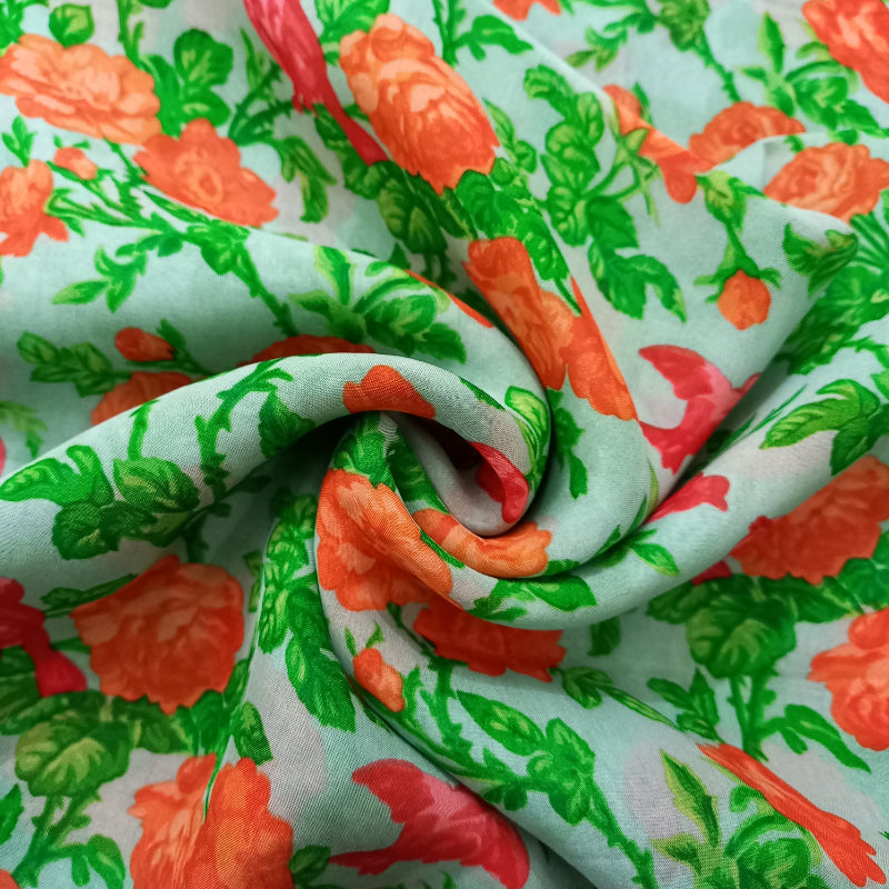 Multi-Color Floral Printed Tabi Silk Fabric