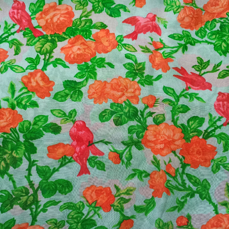 Multi-Color Floral Printed Tabi Silk Fabric