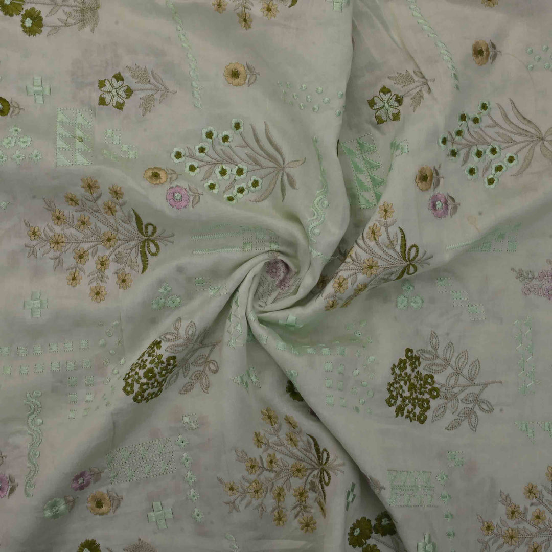 Sea Green Chanderi Embroidered Fabric