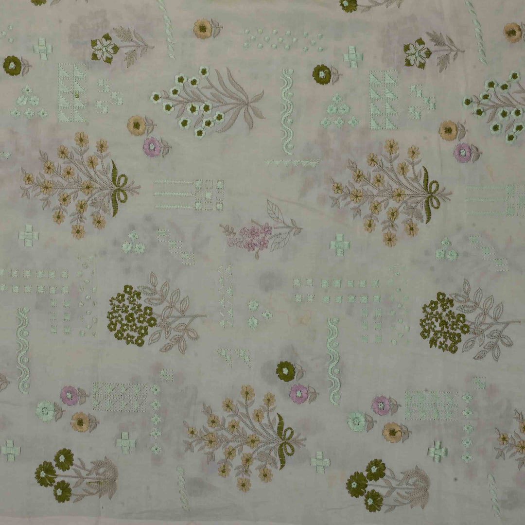 Sea Green Chanderi Embroidered Fabric