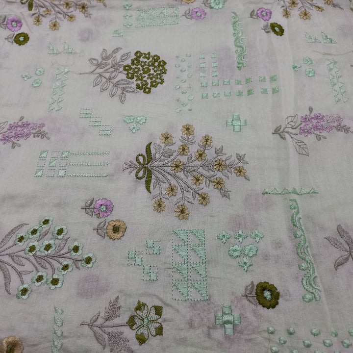 Patel Tea Green Color Floral Thread Embroidered Chanderi Fabric