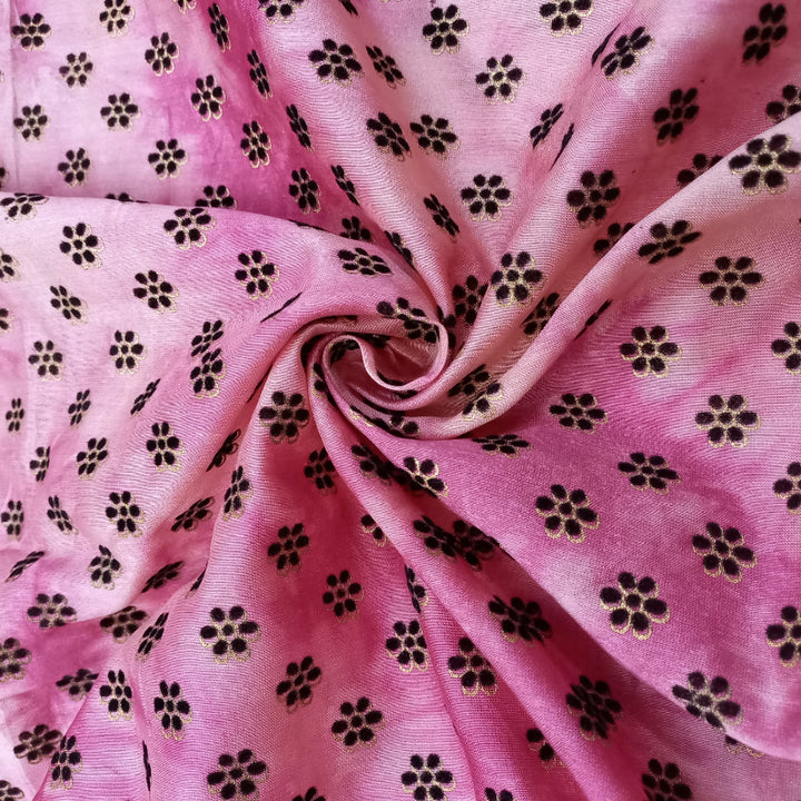 Pink Color Shibori With Floral-Butta Printed Chanderi Fabric