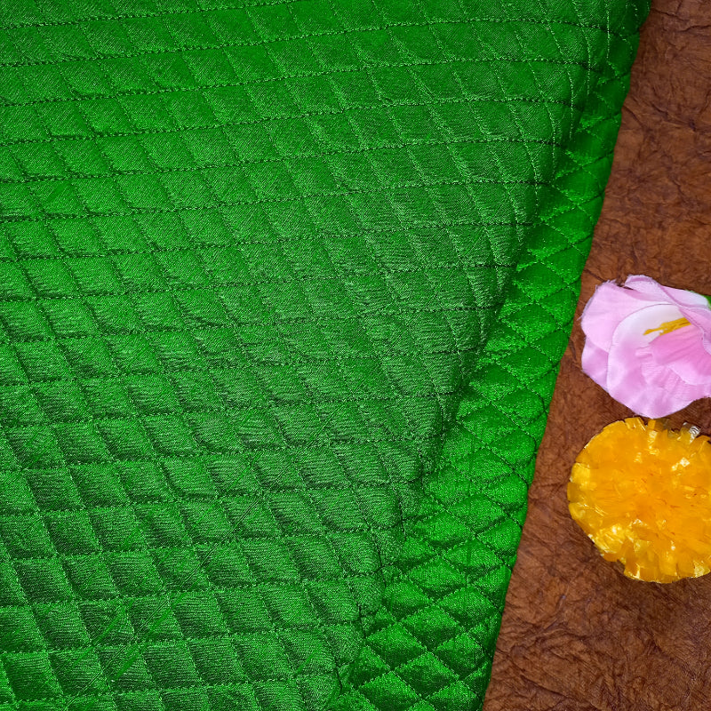 Bright Emerald Green Color Rawsilk Emboridery Fabric