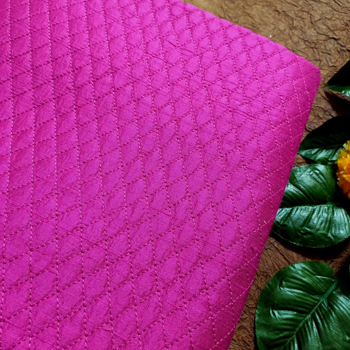 Hot Pink Color Rawsilk Emboridery Fabric