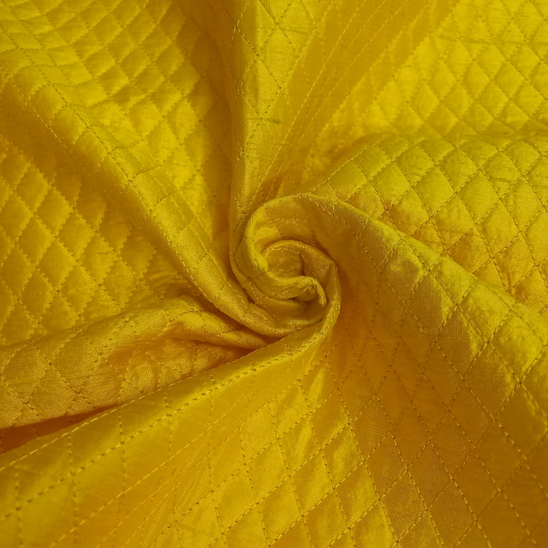 Chrome Yellow Color Rawsilk Self Thread Embroidery Fabric