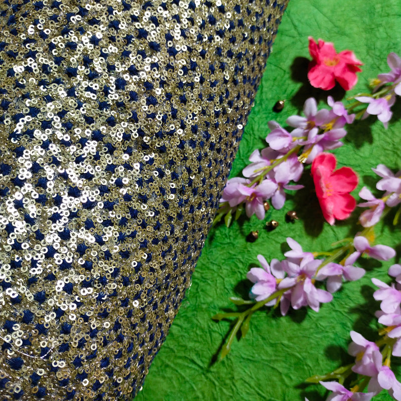 Golden Sequence Color Embroidered Net Fabric