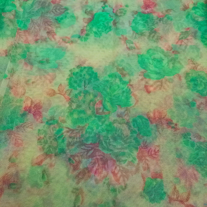 Multi-Color Floral Printed Net Fabric