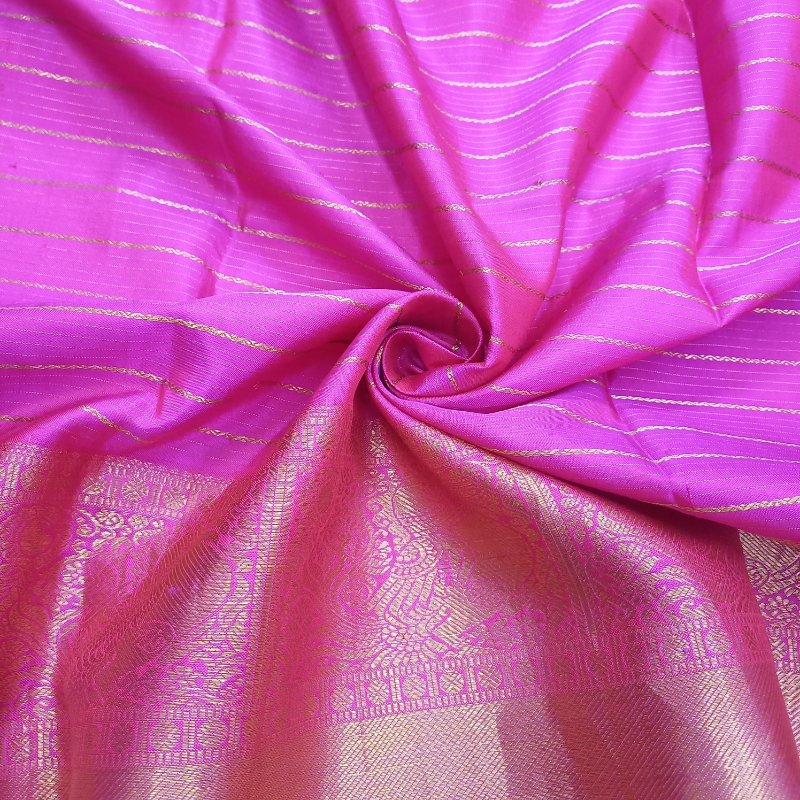 Flamingo Pink Kanjivaram Pattu Fabric