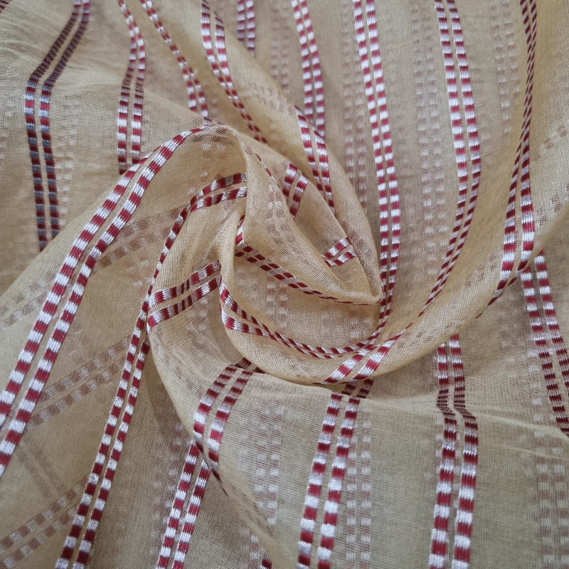 Beige Color Stripes Woven Organza Fabric