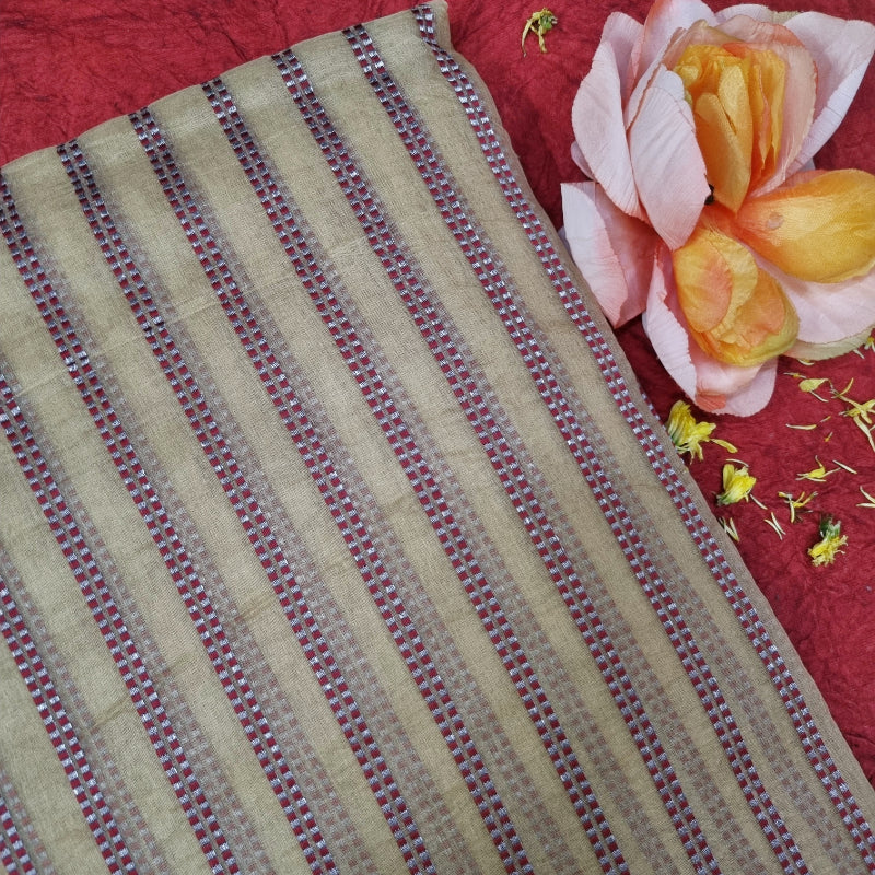 Beige Color Stripes Woven Organza Fabric