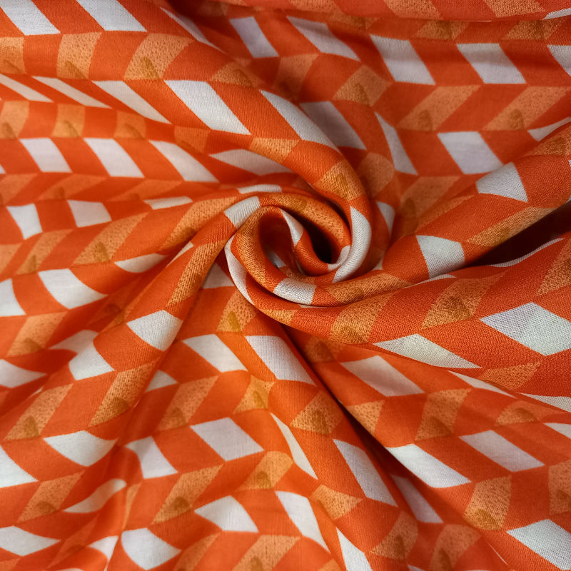 Fire Orange Color Printed Cotton Satin Fabric